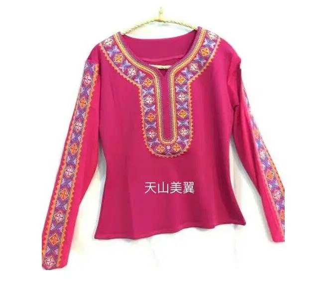 Xinjiang Dance tops Dance shirt Long sleeve Uighur women shirt Embroidery