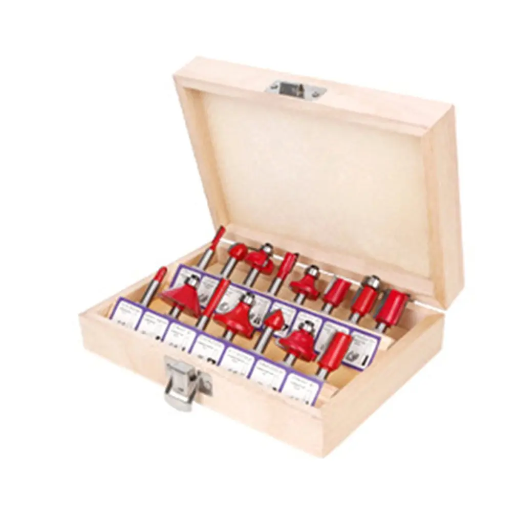 

15pcs Carbide Shank Wood Router Set 1/4 Handle Woodworking Cutter Trimming Knife Forming Milling Cutter Pack In Wood Case