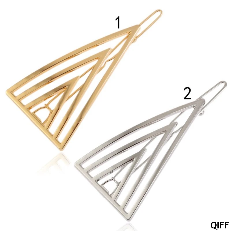 

Boho Minimalist Hollow Out Hair Clip Women Delicate Big Small Triangle Geometric Hairpins Polished Metallic Side Bangs Barrettes