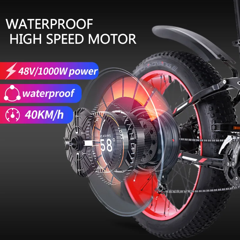 Cheap YQS 1000W Snow ebike Beach Electric bicycle 26 inch 48V  lithium motor bike 5