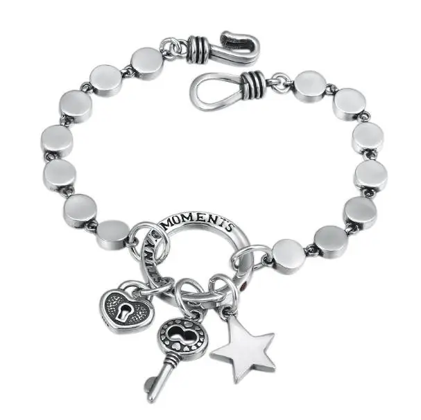 

JOOCHEER Sterling S925 925 silver Bracelet Bangle circular fashion vintage trendy Five-pointed star lock