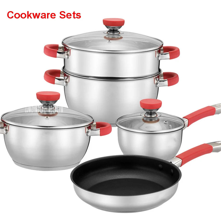 

General Family Stainless Steel Pots & Pans Household items set pots silicone pans anti-hot set high quality kitchen utensils