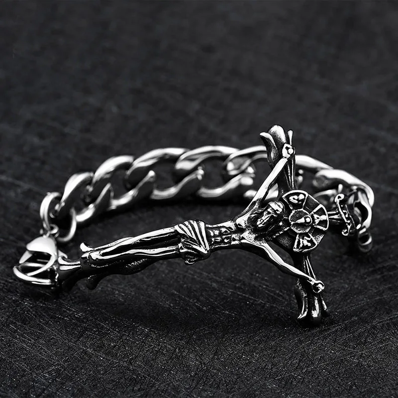 INRI Распятие Крест Иисуса браслет и браслет Нержавеющая сталь кубинский Майами цепочка Браслеты для Для мужчин панк ювелирные изделия человек мужской подарок