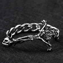 INRI Распятие Крест Иисуса браслет и браслет Нержавеющая сталь кубинский Майами цепочка Браслеты для Для мужчин панк ювелирные изделия человек мужской подарок