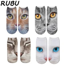Rubu новые женские носки с 3D принтом высокое качество хлопок Kawaii кошка печать короткие носки женские укороченные носки 7S-ZWS16