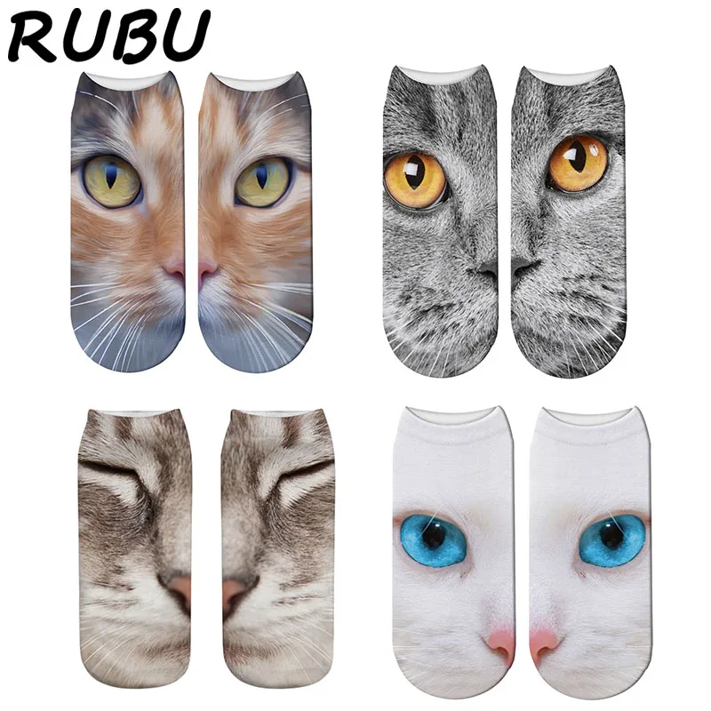 

RUBU 2019 New Women 3D printed socks High Quality Cotton Kawaii Cat Printing Short Socks Female Low Cut Ankle Socks 7S-ZWS16
