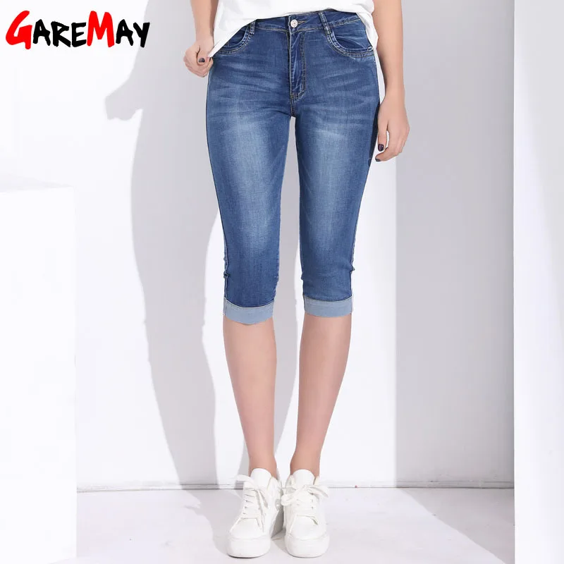 GAREMAY Plus Size Skinny Capris Jeans Woman Female Stretch Knee Length Denim Shorts Jeans Pants Women With High Waist Summer