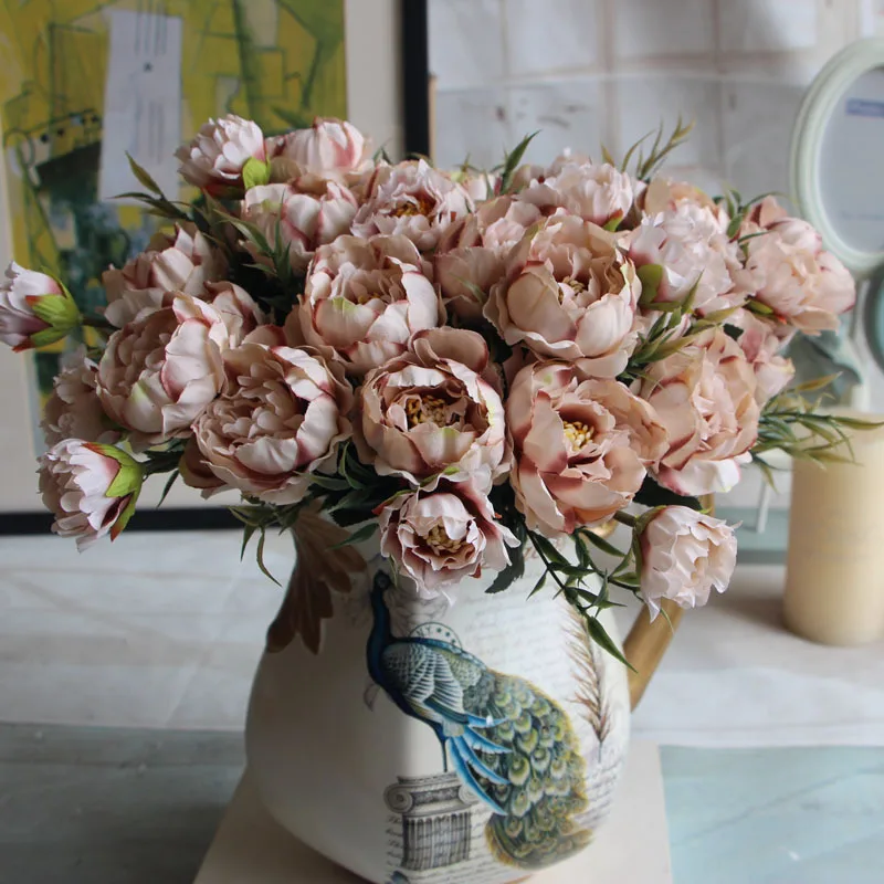 

New 8 Heads Peony Silk Flower Arrangement Artificial Fake Bouquet Wedding Living Room Table Home Garden Decoration