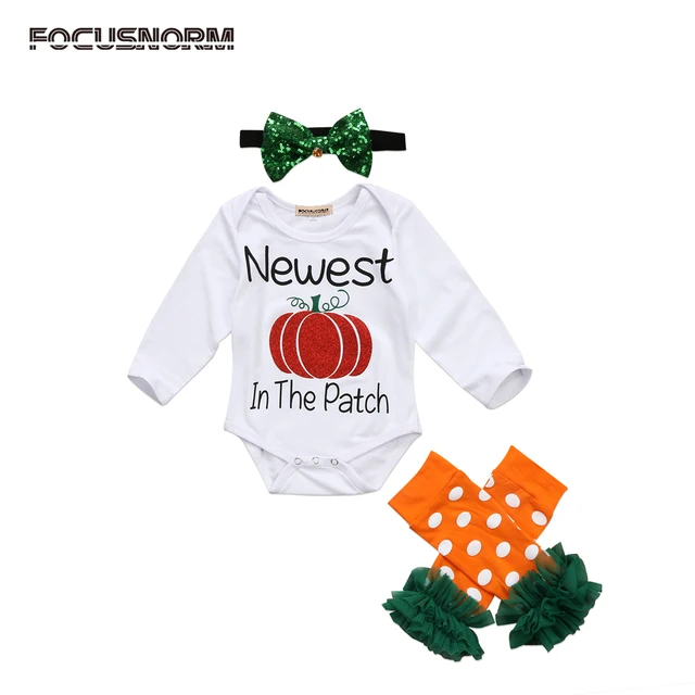 0 24m newborn baby girls halloween outfit long sleeve pumpkin romper orange dots leg warmers