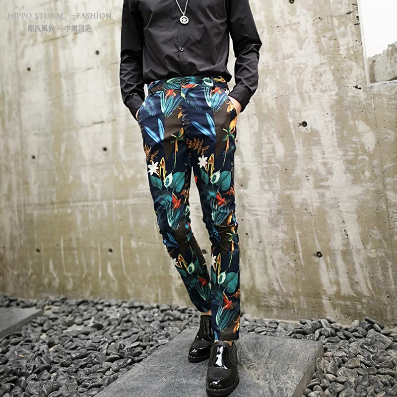 Уличная мужская одежда Han Banku, костюм для ночного клуба, мужские парикмахерские штаны с принтом, штаны для отдыха
