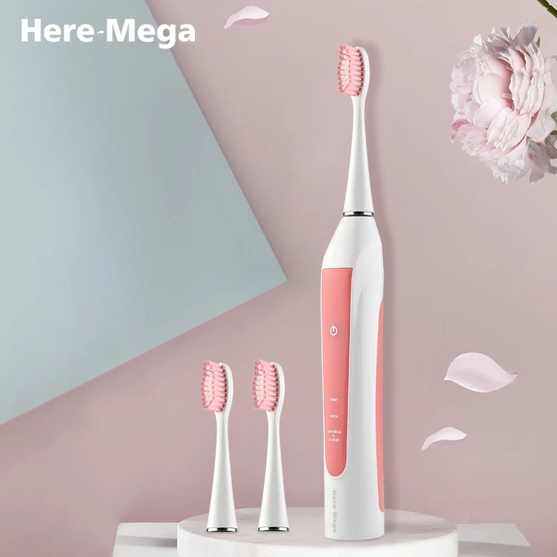 

HERE-MEGA Sonic Electric Toothbrush Adult Cleaning Teeth Waterproof Intelligent Timing Toothbrush Three Brush Heads USB 601