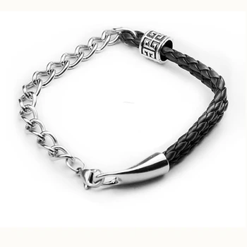 

Titanium steel men's leather scripture bracelet jewelry stainless steel bracelet leather rope