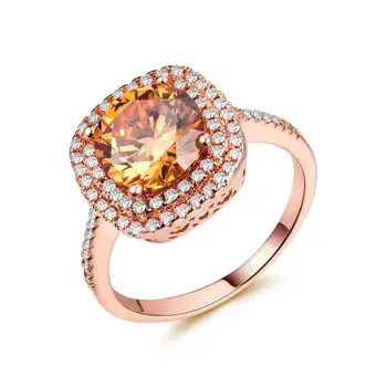 

Huitan Fashion Cocktail Party Ring with Round Brilliant Champagne Cubic Zirconia Rose Gold Color Luxury Jewelry Rings for Women