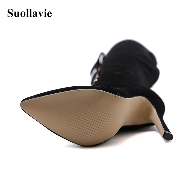 Suollavie/2019 г. новые женские сапоги выше колена на высоком каблуке пикантные зимние