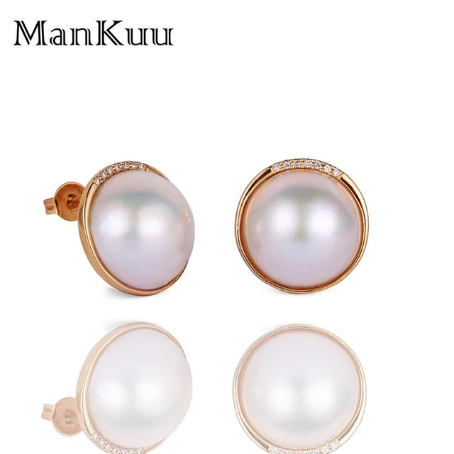 Us 300 58 31 Off Fashion 18mm Solid Round Natural Freshwater Pearl Earrings Precious 18k Gold Stud For Women 5mm Africa Diamond In Us 300 58 31 Off Fashion 18mm Solid Round Natural Freshwater Pearl Earrings Precious 18k Gold Stud For Women 5mm Africa Diamond In