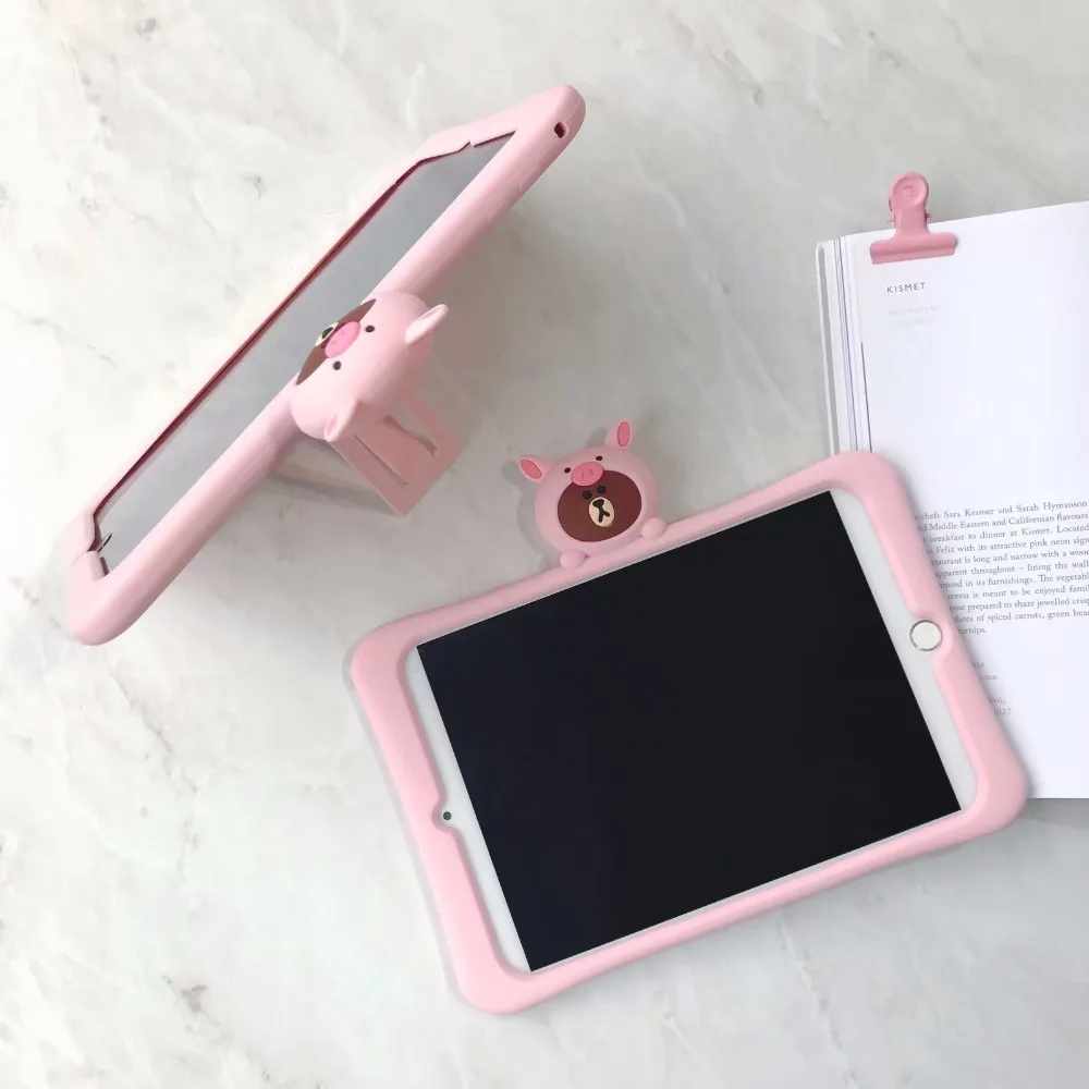 

Cute Pink pig bear Kids Case for IPad 9.7 2018 2017 Pro 9.7 10.5 11 Air 2 3 iPad 2 3 4 Mini 1 2 3 4 5 Silicon stand cover funda