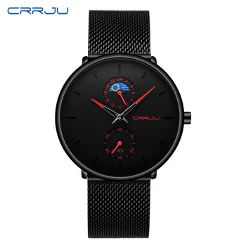 

Relogio Masculino CRRJU Quartz Watch Men Casual Japan Black Watch Stainless Steel Ultra Thin 24-hour Display Male Clock 2019 New