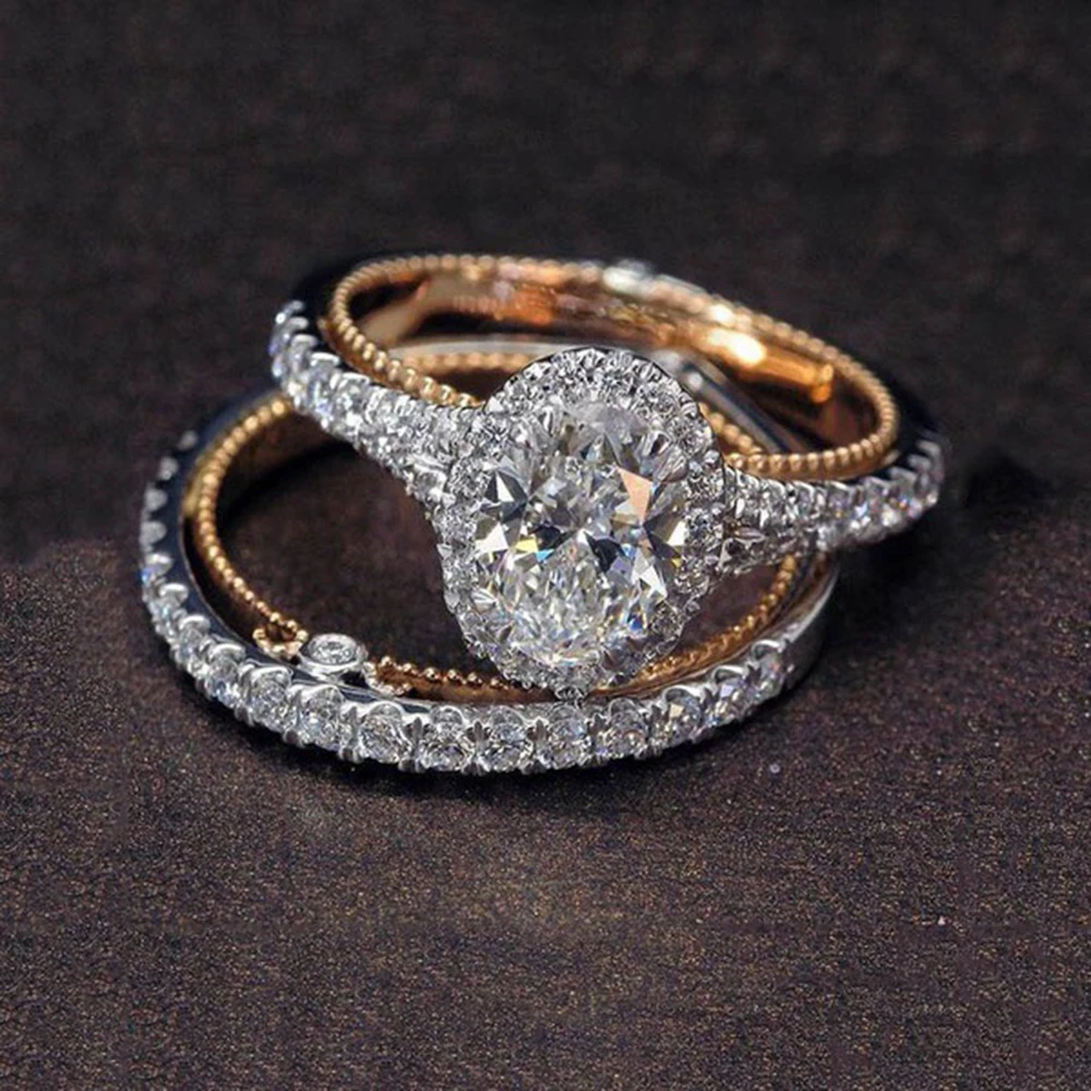 

HOMOD New Fashion Wedding Rings Gold Silver Princess Perfect Cut Sparkling Heart Zircon Stone Engagement Ring Set for Women