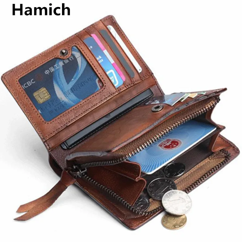 

New natural Cowhide men's purses leisure vintage cow leather youth wallets short men's genuine leather wallets