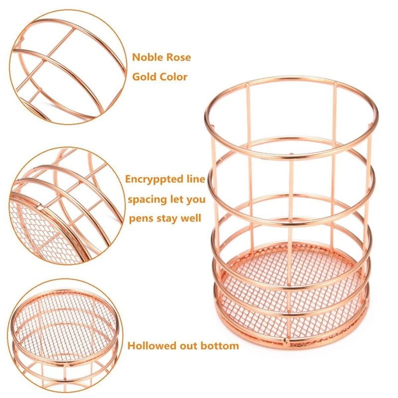 Розовое золото Проволочная Сетка карандаш держатель круглая железная сетка Ручка чашка канцелярские принадлежности Органайзер стол сортировщик для офиса дома школы