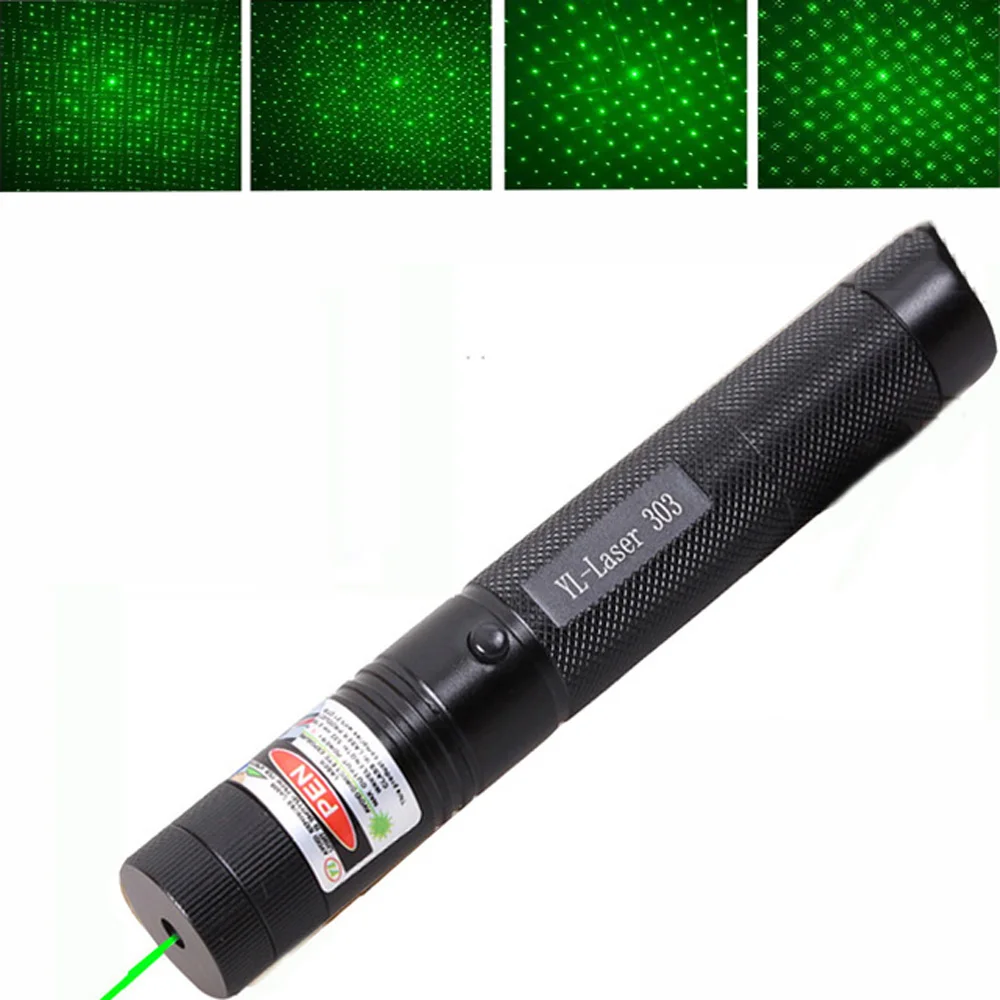303 Green Laser Pointer Red Laser Blue Pointer Sight Powerful Device Adjustable Focus Lazer 303, Choose Charger& 18650 Battery - Color: green laser