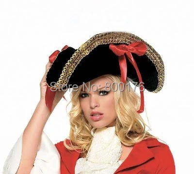 

Free shipping 8163 Black Lace Pirate Hat for Womens Halloween Velvet Pirate Hat
