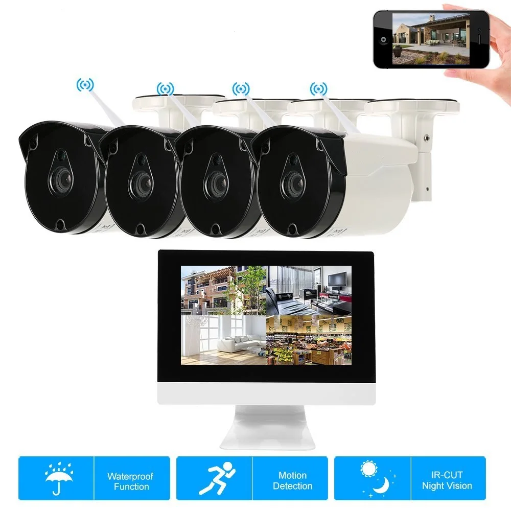 4CH камеры видеонаблюдения системы 10 1 дюймов экран NVR1080P HD наружного наблюдения P2P
