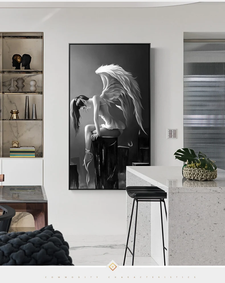 Современные Крылья ангела черный и белый аниме плакат холст живопись для гостиной девушка комната детская комната Домашний декор настенная художественная картина