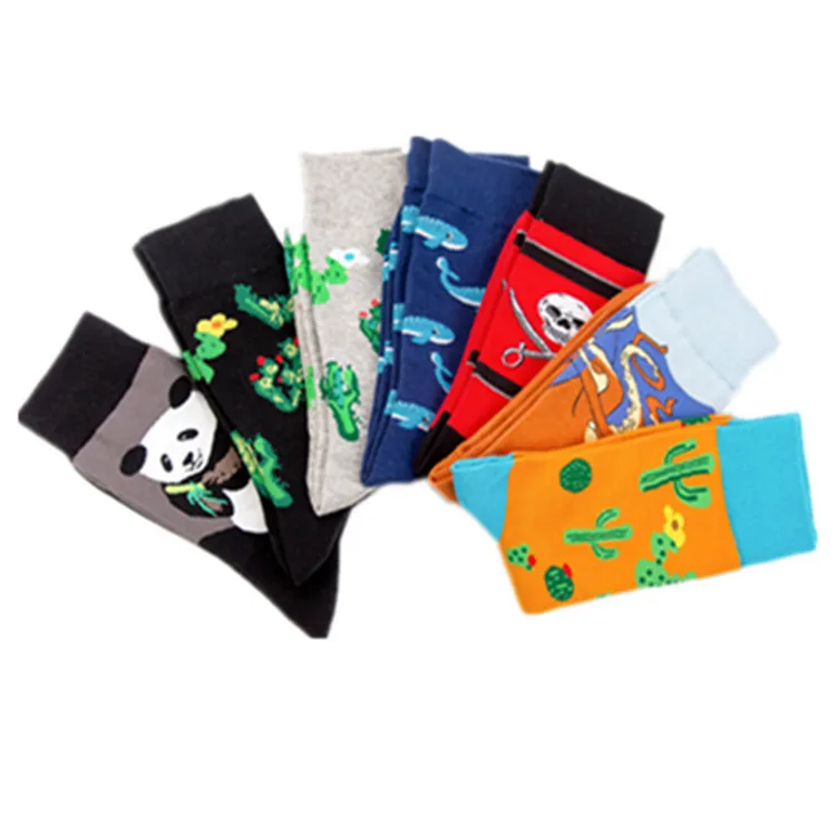 В Стиле Хип-хоп; Модные дышащие хлопковые носки с принтом кактуса и панды; нескользящие забавные носки