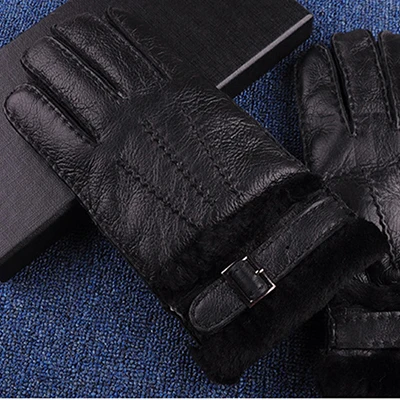 Зимние перчатки, дизайнерские мужские перчатки, высокое качество, натуральная кожа, овчина, варежки, теплые зимние для мужчин, Luvas G19 - Цвет: Black