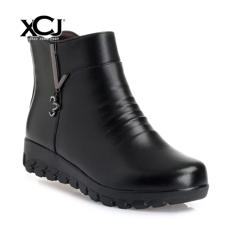 

Women Genuine Leather Boots Women Winter Shoes Natural Wool Ankle Boots Brand Women Shoes Platform High Quality Plush XCJ