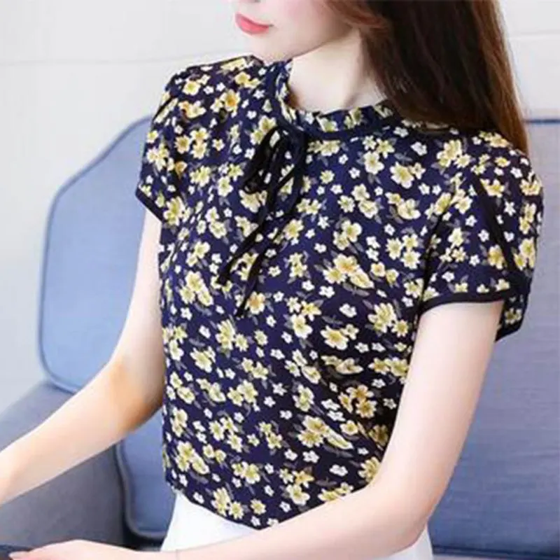 

EFINNY Women Summer Tops Chiffon Blouses Ladies Floral Print Feminine Blouse Long Sleeve Blusas Femme Plus Size 3XL Tops