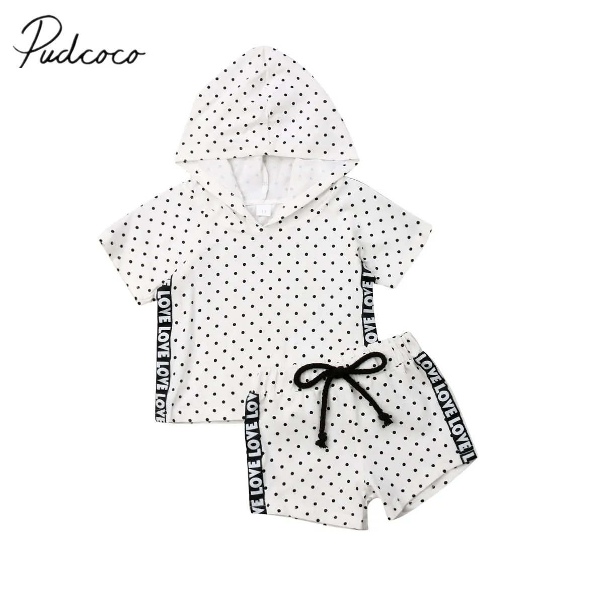

2019 Baby Summer Clothing Toddler Baby Girl Polka Dots Outfits Casual Hooded T-shirt Shorts Bottoms 2Pcs Clothes Sets 1-6Y