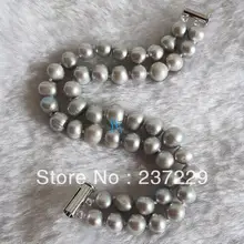 Цена^^ " 7-8 мм 2 ряда Серебряный серый пресноводный жемчуг браслет прядь