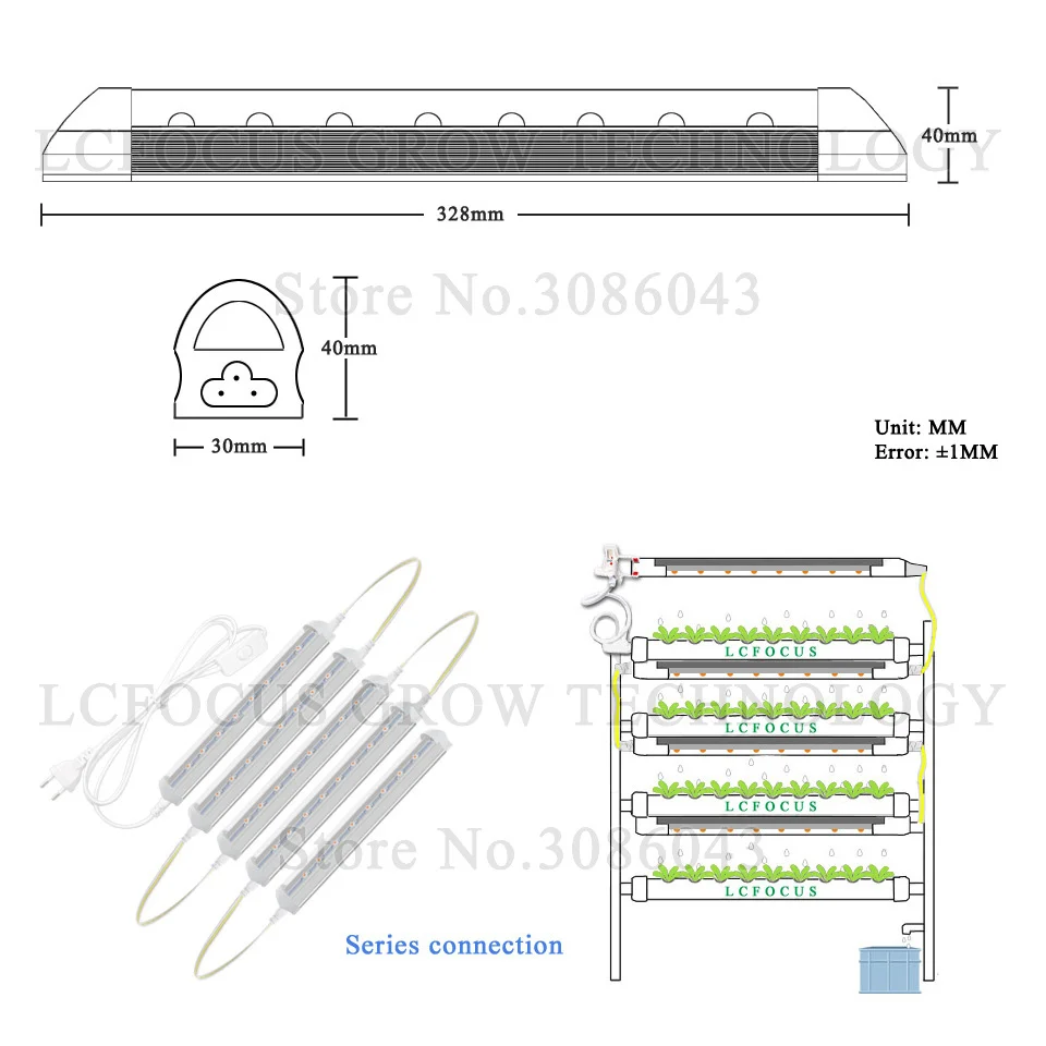 Гидропоника детская T8 300 мм 24 Вт растительный светильник 380-840nm полный спектр Белый светодиодный AC 85-265 в светодиодный светильник для роста растений в помещении
