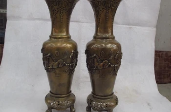 

Chinese Royal Palace Copper Bronze Lucky Eight Steed Horse Bottle Pot Vase Pair