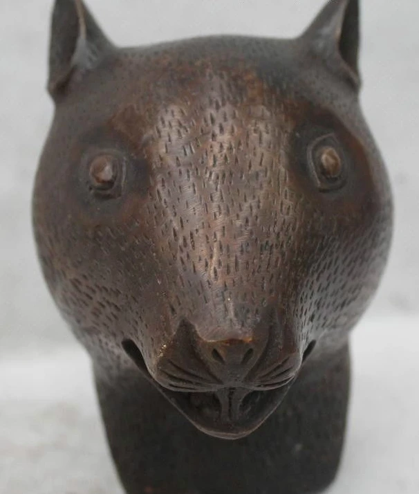 

5"Chinese Fengshui Bronze Lucky Zodiac Year mouse head Statue sculpture
