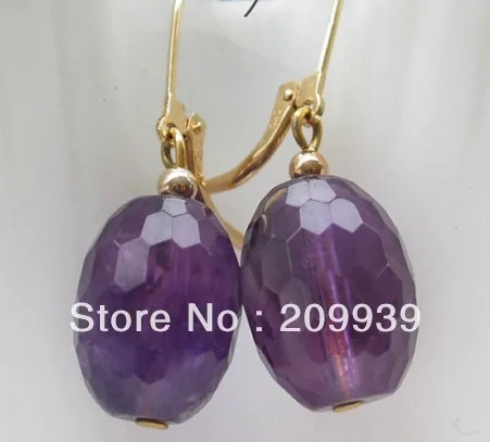 

hj 00146 16mm egg faceted purple amethyst dangle earring 14k
