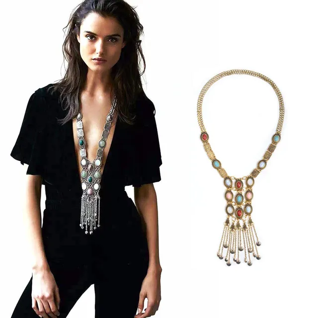 Lzhlq женское ожерелье с длинной кистями длинное цыганское модные