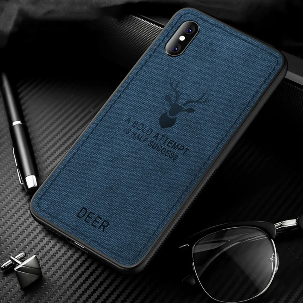 Fabric Cloth Deer Case for iPhone XS MAX XR X 3D Embossed Silicone Heat Dissipation Shockproof Back Cover 7 8 Plus |