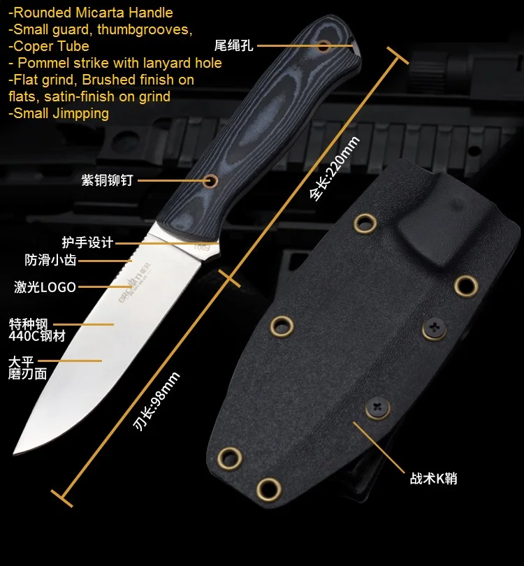 [BROTHER F001] нож с фиксированным лезвием, нож для выживания, прямой нож, тактический охотничий походный ручной работы, высококачественный инструмент для повседневного использования