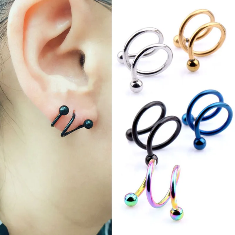 2pcs/lot Stainless Steel Earrings S Double Spiral Twisted Screw Back