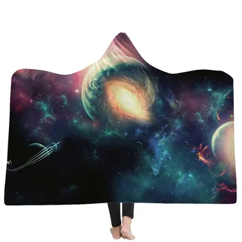 

Cosmic Planet Series Throw Blanket Magic Wearable Hooded Blanket Fleece Fabric Sofa Couch Bed Cover Star Printing