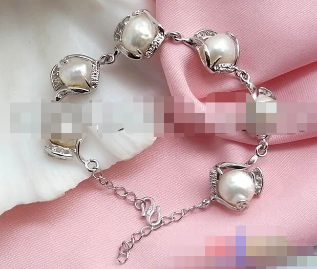 

free shipping 08675 BAROQUE WHITE FRESHWATER PEARL BRACELET BANGLE
