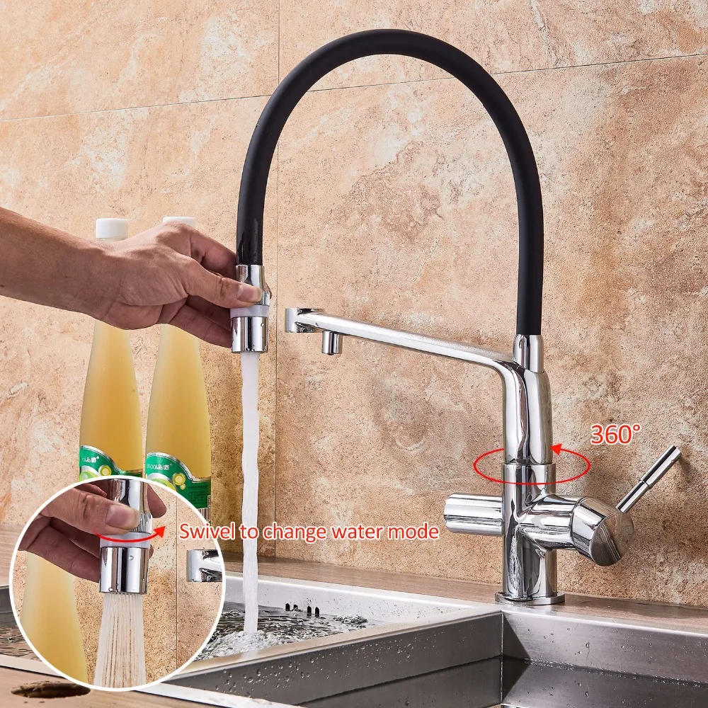 quyanre wanfan gappo pure water kitchen faucet dual handle mixer tap dual spout filter water pull out spray with 2 function water flow kitchen sink faucet2