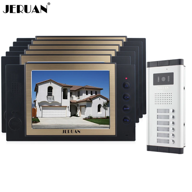 

JEX Apartment 6 Doorbell Intercom 8 inch Video Door Phone Record Intercom System 700TVL IR Camera For 6 Call Button In stock