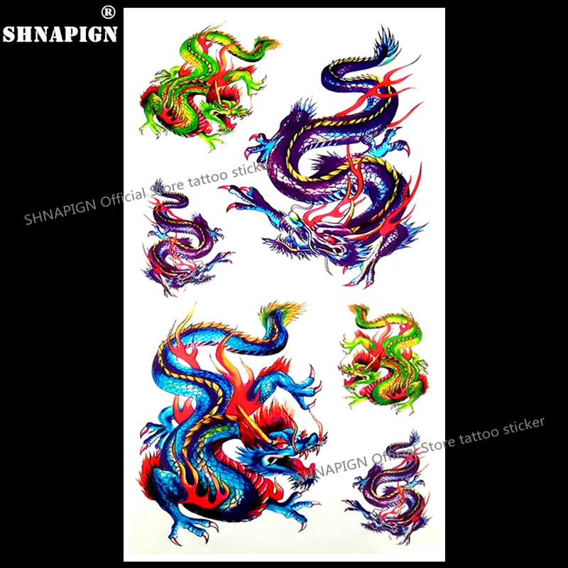 

SHNAPIGN Color Chinese Dragon Temporary Tattoo Body Art Arm Flash Tattoo Stickers 17*10cm Waterproof Fake Henna Painless Sticker