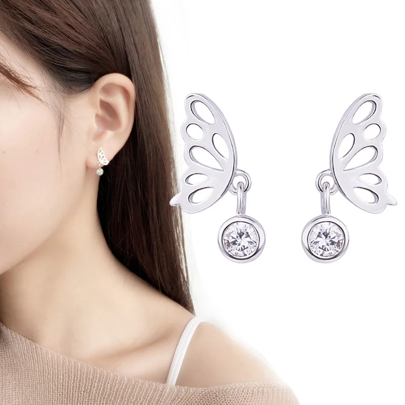 

New Butterfly Earrings Silver Stud Earrings for Women Child Zircon Butterfly Cartilage Ear Studs Jewelry