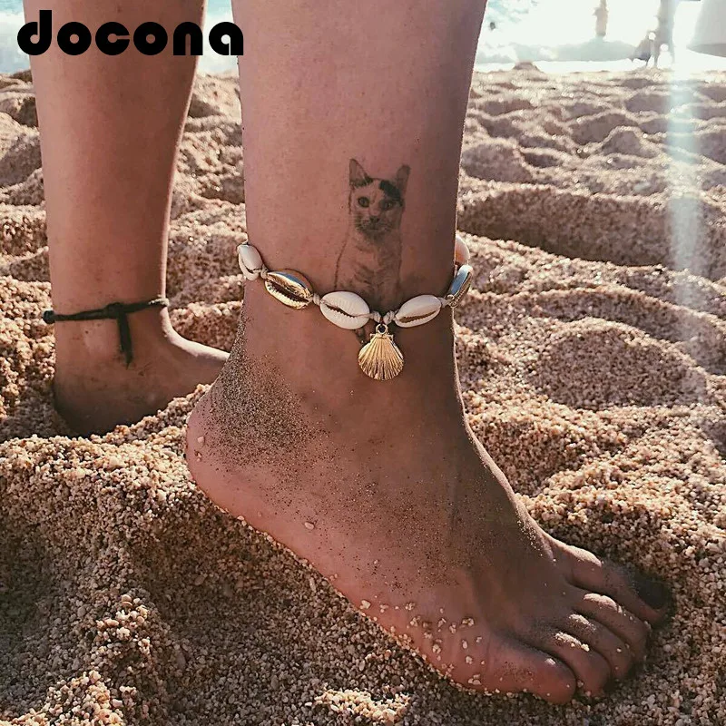 docona Boho Gold Shell Pendant Anklets for Women Girls Adjustable Rope Foot Chains Female Beach Jewelry Tobilleras 6957 docona Boho Gold Shell Pendant Anklets for Women Girls Adjustable Rope Foot Chains Female Beach Jewelry Tobilleras 6957
