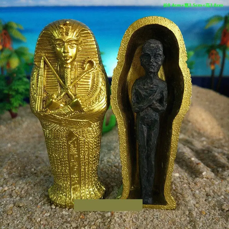 1pcs Resin Ancient Egyptian Coffin Figurine Sculpture Egypt Mummy Statue Small Ornaments Miniature Model Fish Tank Decoration